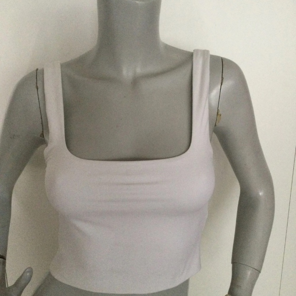 Babaton White Square Neck Crop Top